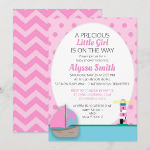 Invitación para Baby Shower de Niña con Barco Rosa