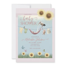 Invitación para Baby Shower de Niña con Cigüeña y