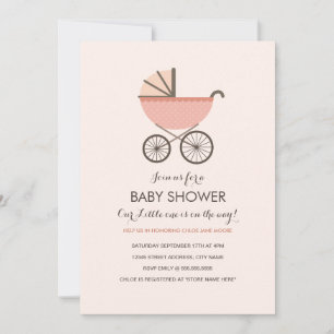 Invitación para Baby Shower de Niña con Cochecito 