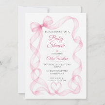 Invitación para Baby Shower de Niña con Lazo Rosa