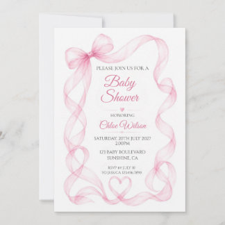Invitación para Baby Shower de Niña con Lazo Rosa