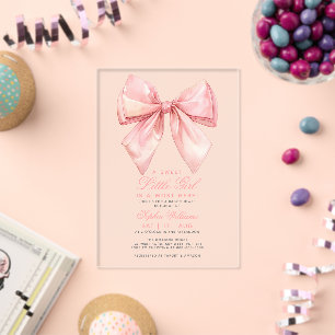 Invitación para baby shower de niña con lazo rosa