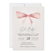 Invitación para Baby Shower de Niña con Lazo Rosa