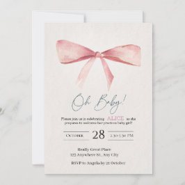 Invitación para Baby Shower de Niña con Lazo Rosa