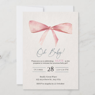 Invitación para Baby Shower de Niña con Lazo Rosa