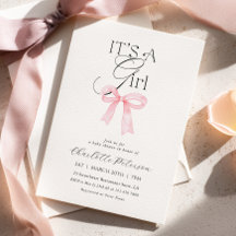 Invitación para baby shower de niña con lazo rosa