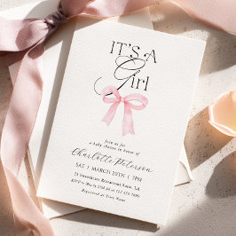 Invitación para baby shower de niña con lazo rosa