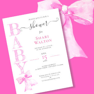 Invitación para baby shower de niña con lazo rosa