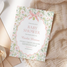 Invitación para Baby Shower de Niña con Lazo Rosa