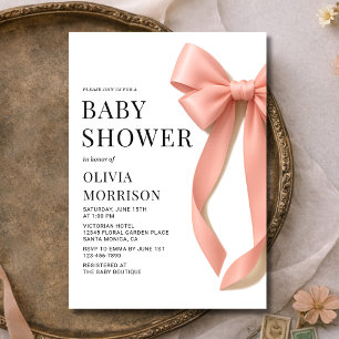 Invitación para Baby Shower de Niña con Lazo Rosa