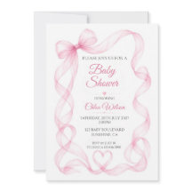 Invitación para Baby Shower de Niña con Lazo Rosa