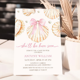Invitación para baby shower de niña con lazos rosa