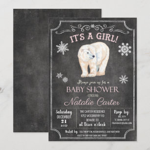 Invitación para Baby Shower de Niña con Oso Polar