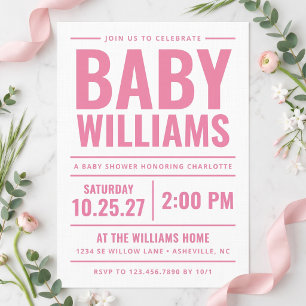 Invitación para Baby Shower de Niña con Tipografía