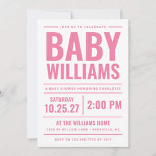 Invitación para Baby Shower de Niña con Tipografía