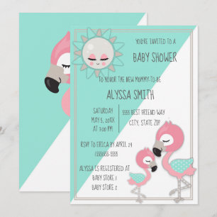 Invitación para baby shower de niña flamenco rosa 
