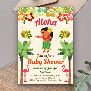 Invitación para baby shower de niña hawaiana con t
