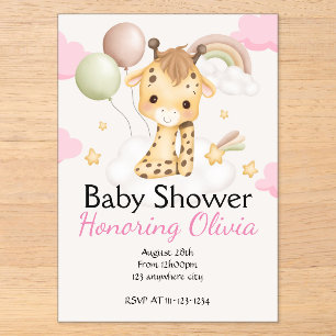 INVITACIÓN PARA BABY SHOWER de niña jirafa rosa