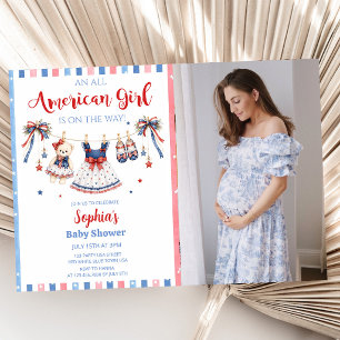 Invitación para baby shower de niña Roja Blanca y