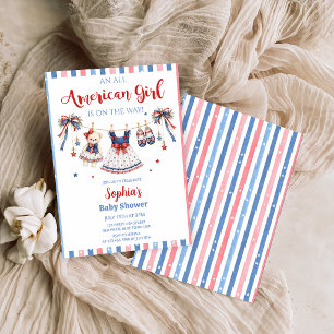 Invitación para baby shower de niña Roja Blanca y