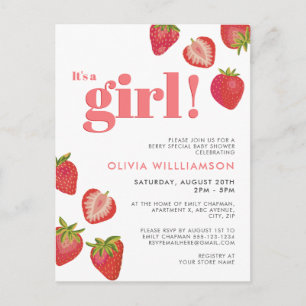 Invitación para baby shower de niñas fresas
