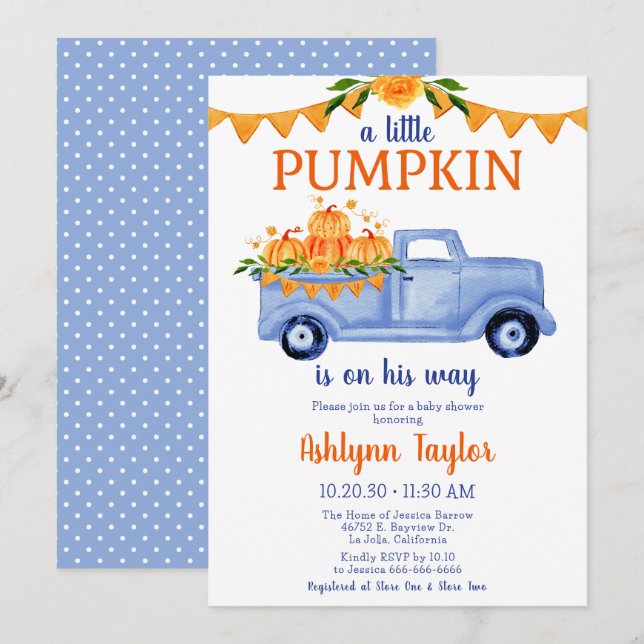 Invitación para Baby Shower de Niño Calabacita (Anverso / Reverso)