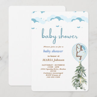 Invitación para Baby Shower de Niño con Globo Azul