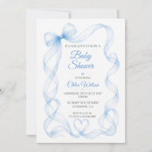 Invitación para Baby Shower de Niño con Lazo Azul