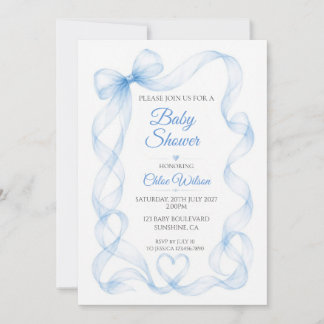 Invitación para Baby Shower de Niño con Lazo Azul