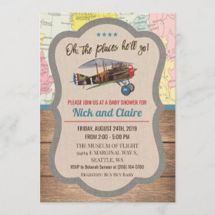 Invitación para baby shower de niño con mapa de av