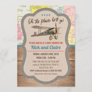 Invitación para baby shower de niño con mapa de av