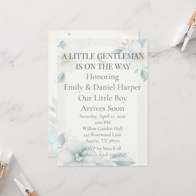 Invitación para Baby Shower de Niño con Narciso Az (Anverso/Reverso In Situ)