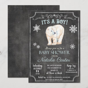 Invitación para baby shower de niño con oso polar