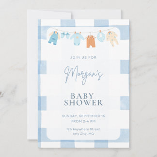 Invitación para Baby Shower de Niño con Ropa de Cu