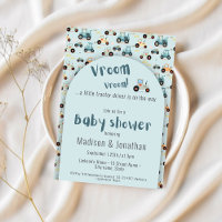 Invitación para baby shower de niño conductor de t