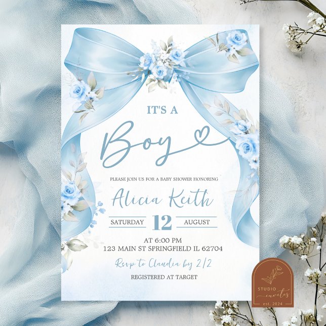 Invitación para baby shower de niño Coquette con l (Subido por el creador)