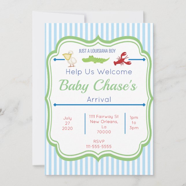 Invitación para Baby Shower de Niño de Louisiana (Anverso)