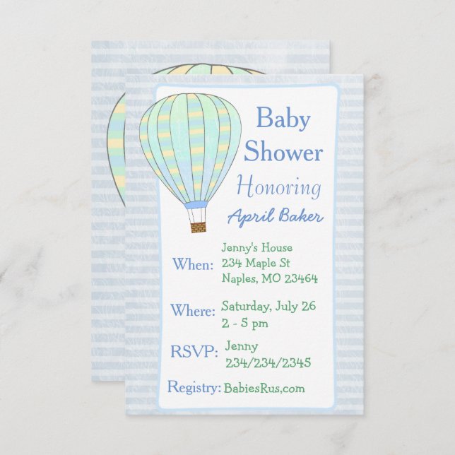 Invitación para Baby Shower de Niño en Globo Aeros (Anverso / Reverso)