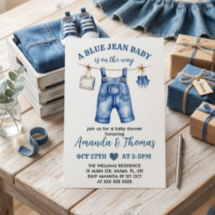 Invitación para baby shower de niño en mezclilla a