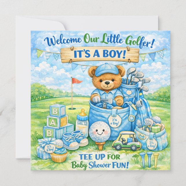Invitación para Baby Shower de Niño Golfista (Anverso)