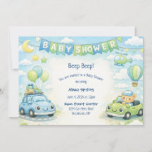 Invitación para Baby Shower de Niño Tema de Coche