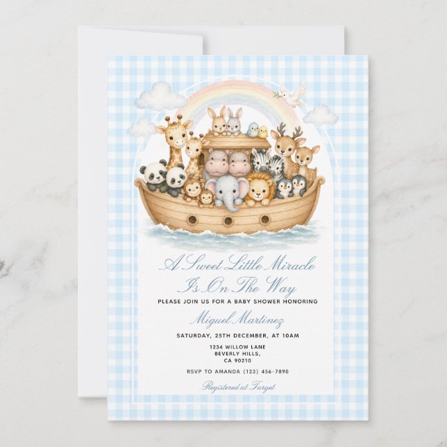 Invitación para baby shower de Noah’s Ark Niño Gin (Anverso)
