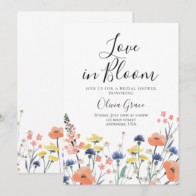 Invitación para baby shower de novia Flores silves (Anverso / Reverso)