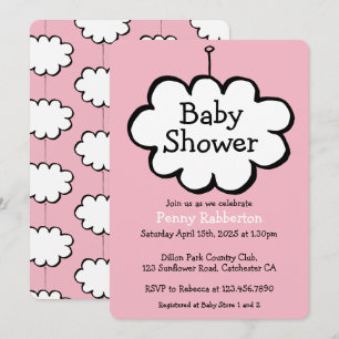 Invitación para baby shower de nube en una cuerda