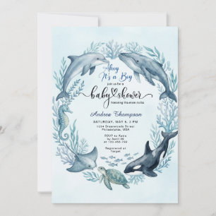 Invitación para Baby Shower de Océano Ballena Delf