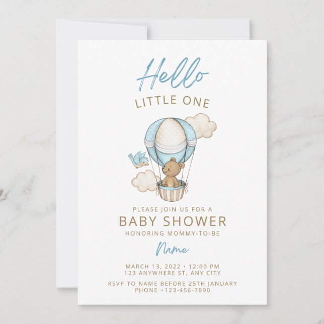 invitación para baby shower de osito de peluche  (Anverso)