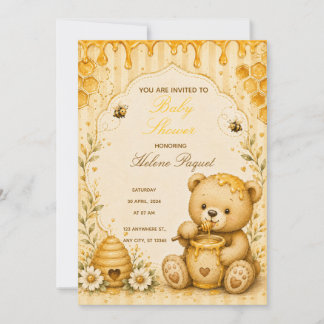 Invitación para baby shower de osito de peluche co
