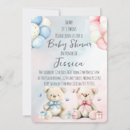 Invitación para baby shower de ositos gemelos niño