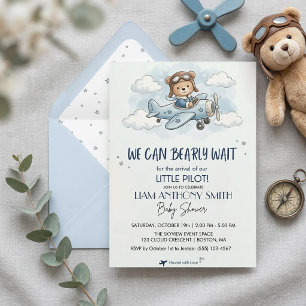 Invitación para baby shower de oso de peluche en