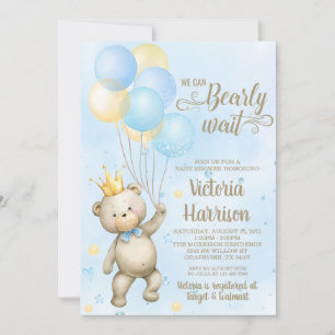 Invitación para baby shower de oso niño